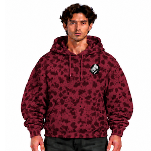 Burgundy <b>Leopard</b> <b>Print</b> Hoodie Heavyweight Oversized Pullover <b>Sweatshirt</b> Soft Fleece Drawstring Hood Kangaroo Pocket Casual - Product Image 1