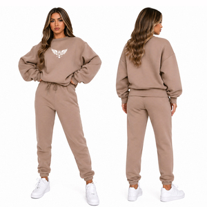 Ensemble de survêtement violet surdimensionné pour femmes, ensemble sweat-shirt et jogging personnalisé avec logo, ensemble de sportswear décontracté en molleton deux pièces - Product Image 6