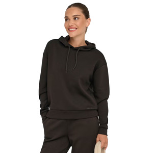 Sudadera con capucha de color liso para mujer, de manga larga, de algodón tejido, transpirable, con bolsillos, para otoño - Product Image 1