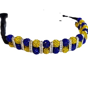 Latest Design Leather Horse Brow Band With 2 Layered Blue & Yellow <b>Crystals</b> <b>Balls</b> Work Top Supplier Wholesaler & Manufacturer - Product Image 3