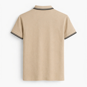 Camiseta de Golf Personalizada en Color Beige con Ribete en Contraste, Tejida en 100% Algodón, de Secado Rápido y Transpirable, Proveedor OEM ODM para Hombre - Product Image 2