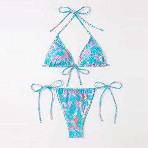 Women Printed Swimwear <b>Set</b> Triangle Top with Tie Side Bottom Sexy <b>Bikini</b> for Summer Beachwear Wholesale - Product Image 3