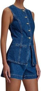 ชุดเดนิมผู้หญิงคุณภาพเยี่ยม ทรงหลวม ติดกระดุม เสื้อแจ็คเก็ตยาวและกางเกงยีนส์ขาสั้น สไตล์ลำลอง มีกระเป๋าเก๋ไก๋ - Product Image 6