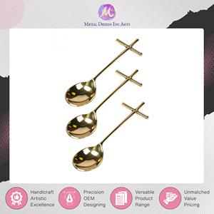 Vendeur d'origine indienne proposant un élégant ensemble de couverts en laiton doré, 3 pièces – Cuillères uniques à manche croisé pour la salle à manger et les réceptions - Product Image 5