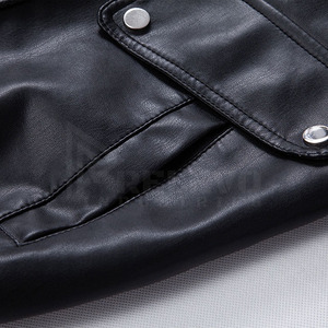 Custom Men's Slim Fit Leather Jacket Turn-down Collar Zipper Closure Moto Biker Style <b>Winter</b> Solid Black Streetwear - Product Image 3