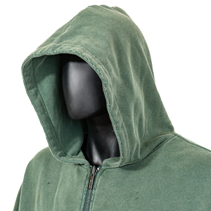 Sweat à capuche zippé personnalisé en coton épais, style streetwear, effet vieilli, double couche, doublure gaufrée, logo personnalisé, délavage acide vintage - Product Image 4