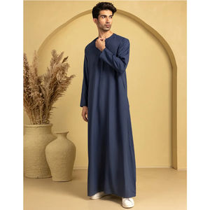 Adults Islamic Modest Solid Color Elegant Cotton Kaftan Jubbah <b>Thobe</b> High-quality Breathable Floor Length Comfortable - Product Image 1