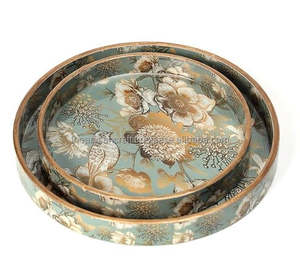 Artisan Craft Premium Esmalte Diseño MDF Bandeja redonda Juego de 2 piezas Técnica pulida - Product Image 3