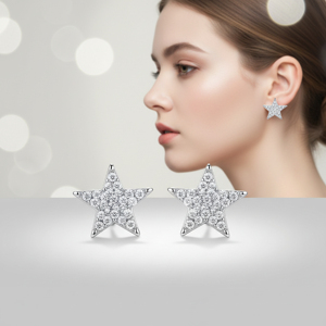 Star <b>Stud</b> <b>Earrings</b> 925 Silver <b>Crystal</b> Rhinestone Round Brilliant Cut Classic Unisex Everyday Wear - Product Image 2