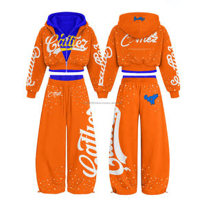 Conjunto de Sudadera con Capucha Corta con Cremallera, Estilo Oversize, Hombro Caído, Bordado, Lavado a la Piedra, con Diseño 'Fighting Ant Custom', de Alto Gramaje 500gsm y Detalles en Piedra Preciosa - Product Image 1