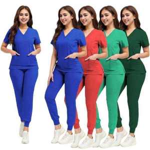 Wholesale High Quality Eco-Friendly Medical <b>Scrubs</b> Set Unisex Hospital Nurse Uniforms V-Neck Top Jogger Pants Stretch Customized - Product Image 1