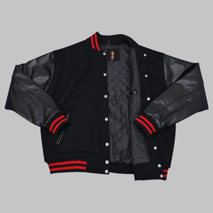 Chaqueta Bomber de Piloto Estilo Universitario Negra Lisa y Versátil con Bordado de Chenille, Chaqueta Universitaria para Hombre - Product Image 2