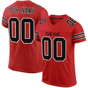 Custom Red American Football Jersey V-Neck Short Sleeve Mesh Breathable 100% Polyester Sublimated Print Front Team <b>Name</b> Number - Product Image 1