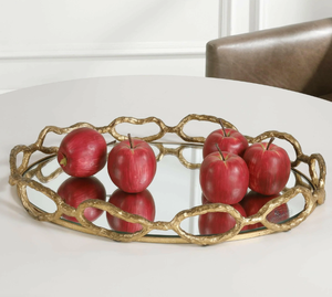 Bandeja DE SERVICIO DE ESPEJO decorativo de metal de aluminio hecho a mano con oro pulido y Estilo Vintage para cafeterías y uso doméstico - Product Image 3