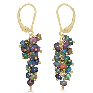 925 <b>Sterling</b> <b>Silver</b> Natural Black Opal Beaded Cluster Dangle Earrings Gold Plated Trendy for Wedding Party Gift - Product Image 1