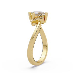Bague de fiançailles élégante en diamant de laboratoire taille princesse, en or pur 14 carats, avec tige bypass, 0,75 ct TW, couleur E, bijoux fins - Product Image 3