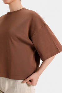 Camisetas Personalizadas de Último Diseño para Mujer, Camiseta de Cuello Redondo Marrón de Alta Calidad, Camiseta Lisa de Color Sólido, Ajuste Holgado, Venta al Por Mayor - Product Image 3