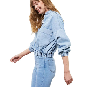 Service OEM – Nouvelle veste en jean décontractée et respirante pour femme, style vintage, prix abordable, pour l'automne/hiver, boutonnée, en denim délavé - Product Image 5