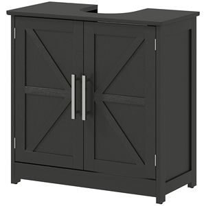 Mueble de Baño Prefabricado con Lavabo Pedestal Estilo Rústico Negro Desgastado, 2 Puertas Corredizas y Estante Ajustable - Product Image 1