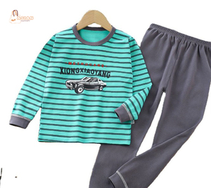Pijamas de Algodón a Rayas de Manga Larga para Niñas con Estampado de Coche, Ropa de Dormir de Primavera, Conjunto de Pijamas Suaves y Cómodos para Niños - Product Image 1