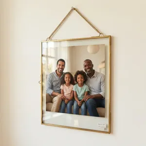 ARTISAN <b>DESIGN</b> Vertical Rectangle Metal Glass Hanging Photo <b>Frame</b> Chain Decorative <b>Wall</b> Mounted Home Office Wedding Decor - Product Image 2