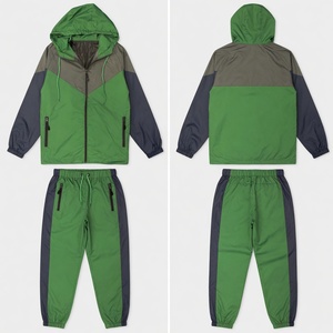 Ensemble de survêtement coupe-vent à capuche personnalisé pour l'été, veste zippée, pantalon de jogging, logo sur le devant, tissu léger imperméable, tendance - Product Image 1