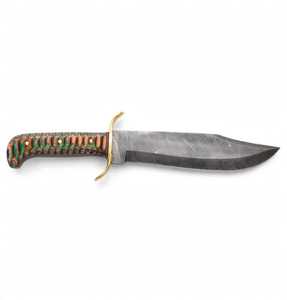 Custom Handcrafted Damascus Steel Art Piece – Fixed Blade <b>Craft</b> <b>Tool</b> with Multi-Color Wood Handle - Product Image 1