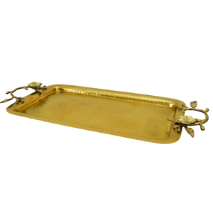 Wholesale Gold Serving <b>Tray</b> With Hammered Design And Floral Handles Perfect For Luxury Home Decor <b>Snacks</b> Serving <b>Tray</b> On-Sale - Product Image 2