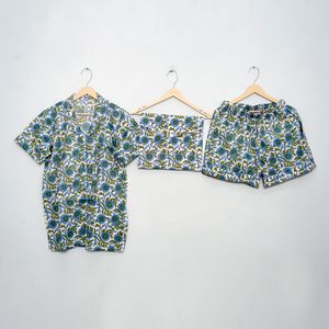 Conjunto de Pijama de Verano Ligero de Manga Corta para Mujer, Hecho a Mano con Algodón, con Cuello y Estampado Floral, Elegante y Suave para el Día a Día - Product Image 1