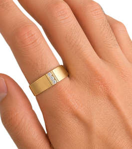Wholesale <b>Brushed</b> Band 10K 14K Solid Gold Minimalist Strip Ring IGI Certified <b>Round</b> Lab Created Diamond Three Stone Diamond Band - Product Image 5
