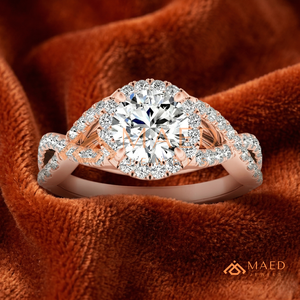 Rose Gold Plated Round Cut Halo Engagement <b>Ring</b> Women Twisted Split Shank Pave Band American Diamond <b>CZ</b> Wedding <b>Ring</b> - Product Image 1