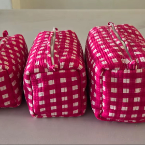 Sac de rangement pour maquillage, trousse de toilette de voyage, pochette en coton doux à motifs imprimés, rangement cosmétique fait main, cadeau écologique pour femmes - Product Image 1