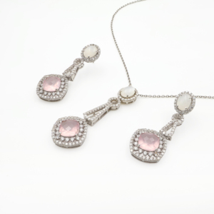 925 <b>Sterling</b> <b>Silver</b> Natural White Moonstone & Rose Quartz Pendant & <b>Earring</b> <b>Set</b> Rhodium Plated OEM ODM Fine Jewelry - Product Image 3