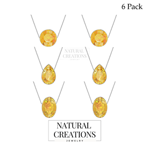 Pendentif coulissant ovale en citrine en argent sterling 925 de qualité supérieure, finition classique, avec fermoir à ressort et chaîne à maillons, serti clos - Product Image 3