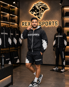 REXFIT SPORTS 2026 Custom <b>Men</b> <b>Black</b> Nylon Windbreaker Jacket and <b>Shorts</b> Set Private Label Streetwear Sportswear Nylon Tracksuit - Product Image 6