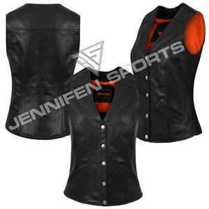 Chaleco de Motocicleta Clásico de Piel de Cordero Auténtica para Mujer, Corte Ajustado, Ropa de Invierno, Chaqueta Casual de Motociclista con Cierre de Botones - Product Image 4