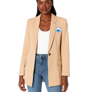 Blazer Largo Color Champán para Mujer, Corte Entallado, Frente Abierto, Ropa Formal de Oficina, Estilo Casual de Negocios, Prenda de Moda - Product Image 1