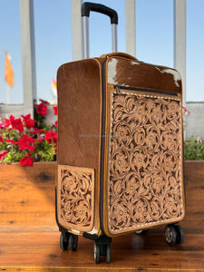 New Handmade Western Tooled Cowhide Leather Luggage Bags Hot Sale Genuine Leather Trolley Bags Unisex <b>Big</b> Size Travel <b>Suitcases</b> - Product Image 5