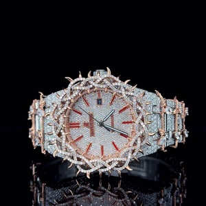 Montre en quartz Moissanite plaqué or rose, style bracelet, cadran en cristal, en acier inoxydable pour homme - Product Image 1