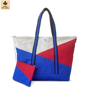 <b>Large</b> Colorblock Dyed Jute <b>Beach</b> Tote <b>Bag</b> 60x41x14cm Reusable Custom Logo Wholesale Private Label OEM ODM Manufacturer Exporter - Product Image 1