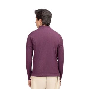 Pull à col zippé pour homme, violet prune, tricot texturé, col montant, manches longues, style décontracté, fabrication OEM personnalisée - Product Image 5