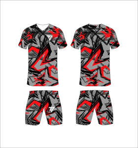 Custom Sublimation Soccer Jersey Set <b>Men</b> Grey Red Black Abstract Geometric Grunge Graffiti Pattern Football Uniform Quick Dry - Product Image 1
