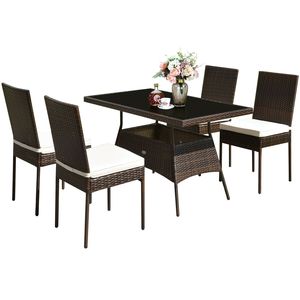Set da Pranzo in Rattan da 5 Pezzi con Tavolo in Vetro e Sedie con Schienale Alto - Product Image 1