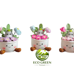Plantes en pot au crochet faites à la main, jolies fleurs en fil avec feuilles vertes, mini décoration de bureau pour chambre, bureau, crèche, cadeau de mariage - Product Image 2