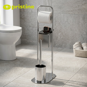Porte-papier toilette moderne sur pied en acier avec base ovale et design à niveaux, accessoire de salle de bain - Product Image 6