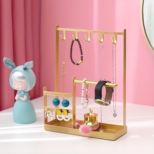 Elegant Jewelry Organizer Stand With Multi <b>Hooks</b> Earring Panel Bracelet Storage Tray Anti Tangle <b>Display</b> For Neat Vanity Setup - Product Image 2