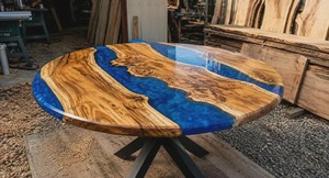 Mesa Redonda Personalizada de Nogal con Resina Epoxi, Resina Turquesa, Mesa de Centro o Comedor Hecha a Mano - Product Image 5