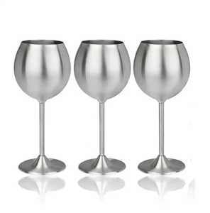 Juego de 4 Copas de Vino de Acero Inoxidable con Acabado Satinado Moderno, Hechas a Mano, Color Plata Mate, Irrompibles, para Cócteles, Bar, Bodas - Product Image 3