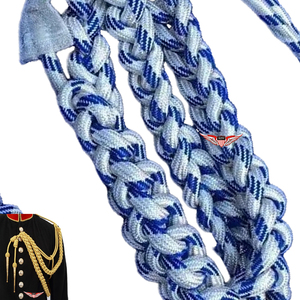 Aiguillette d'épaule argentée et bleue, cordon métallique argenté et bleu, cordon d'aiguillette, pointe métallique argentée - Product Image 3