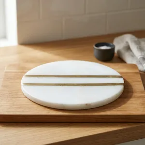 Premium Round <b>Marble</b> <b>Coasters</b> Set Handmade Natural Stone Cup <b>Coasters</b> Waterproof Heat Resistant for Home Office Kitchen - Product Image 3